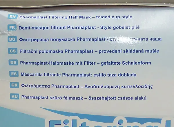 Foto aus der offiziellen Meldung: Pharmaplast Filtering Half Mask Folded Cup Style Partikelfiltermaske — Risiko: Gesundheitsrisiken/Sonstige
