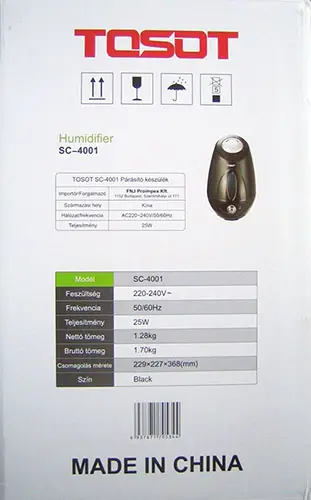 Foto dell’avviso ufficiale: TOSOT Humidifier / Párásító készülék Umidificatore d'aria — rischio: Rischio microbiologico