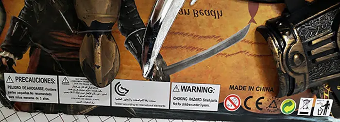 Foto do aviso oficial: YOU SHENG DA THE PIRATES - Power weapons Arco de brinquedo e conjunto de flechas — risco: Engasgamento