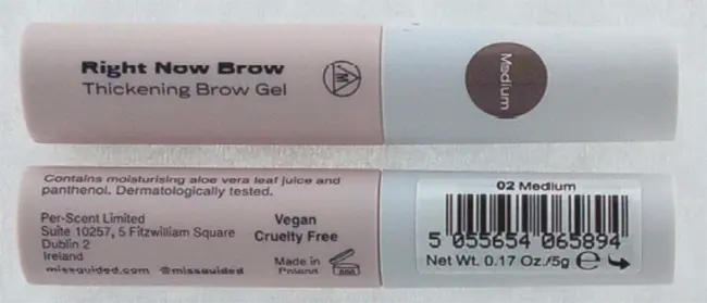 Foto aus der offiziellen Meldung: Missguided Right Now Brow Thickening Brow Gel Augenbrauengel — Risiko: Mikrobiologisches Risiko