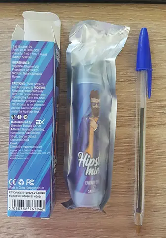 Foto aus der offiziellen Meldung: Hipster Mini Hipster Mini 2% Salt Nic 2ml (2 flavours in 1 device) Einweg-elektronische Zigarette — Risiko: Chemikalie