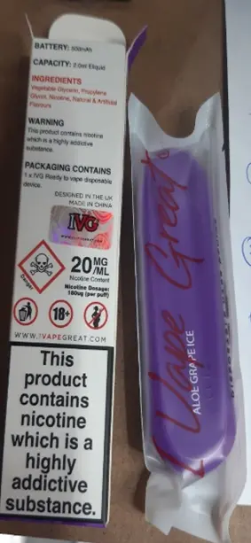 Photo de l’avis officiel: IVG Bar IVG Bar 20mg/ml 2ml Cigarette électronique jetable — risque: Risque chimique
