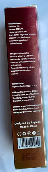 Foto do aviso oficial: Reymont 1688 puffs 2% 5ml Reymont 1688 puffs 2% Cigarro eletrônico descartável — risco: Químico