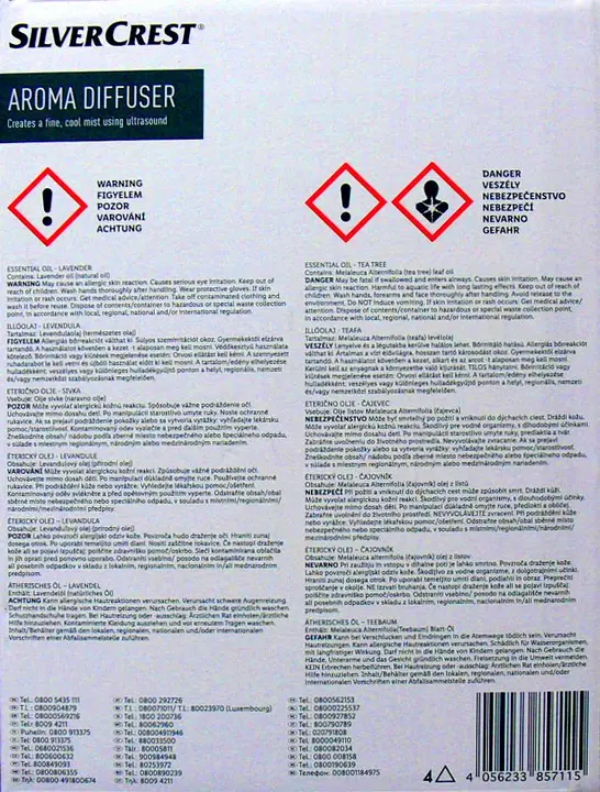 Photo de l’avis officiel: SILVERCREST AROMA DIFFUSER / Párásító aromalámpa Diffuseur d’arômes — risque: Risque microbiologique
