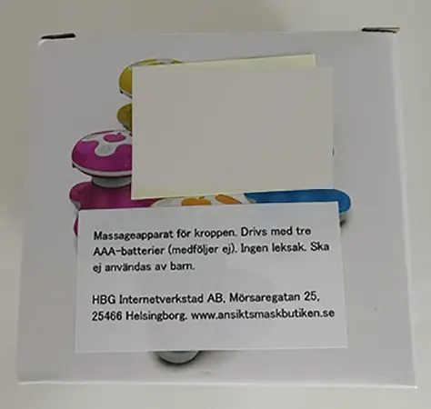 Foto uit de officiële melding: Fhen Liang Electric vibration massager / Massageapparat för kroppen Lichaamsmassage — risico: Chemische risico's & Milieu