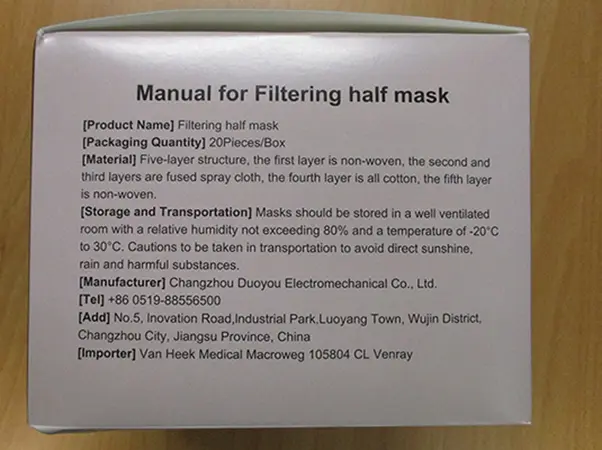 Photo de l’avis officiel: DuoYou Filtering half mask Masque filtre à particules — risque: Risque sanitaire/autre