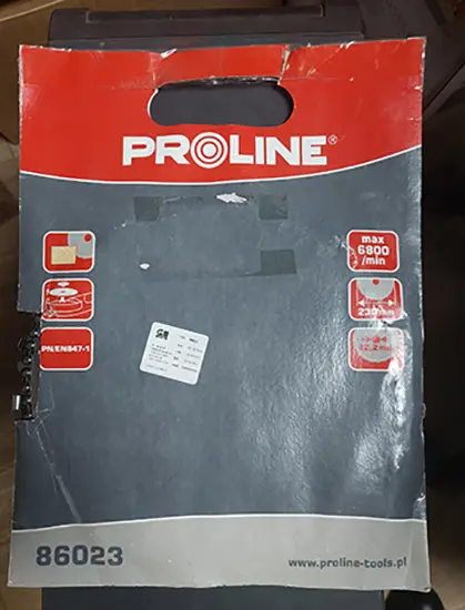 Foto aus der offiziellen Meldung: Proline Circuiar saw for angle grinder 230mm Kreissägeblatt — Risiko: Verletzungen