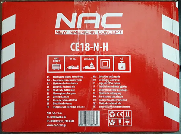 Photo de l’avis officiel: NAC Electric chainsaw Tronçonneuse électrique — risque: Coupures & Blessures