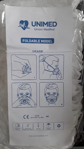 Foto uit de officiële melding: UNIMED Union Medikal Particulate Respirator Deeltjesfiltermasker — risico: Gezondheidsrisico/overige