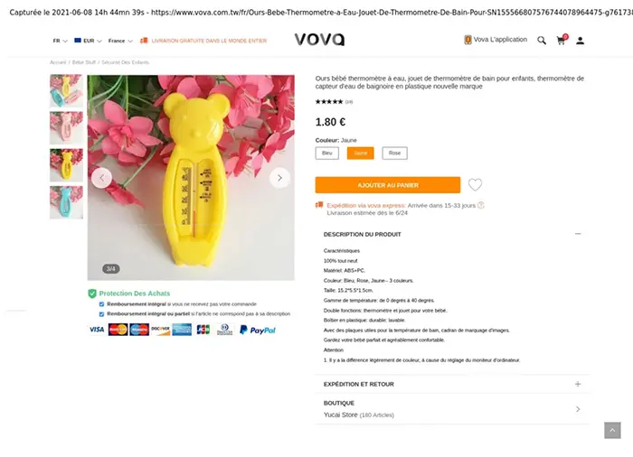 Foto aus der offiziellen Meldung: Ours bébé thermomètre à eau Kinderbadthermometer — Risiko: Ersticken