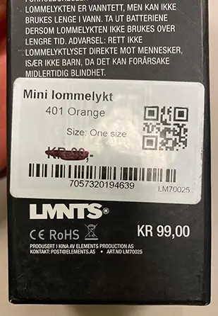 Foto do aviso oficial: LMNTS Mini lommelykt Mini tocha — risco: Ambiente
