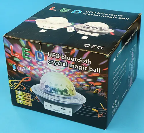 Foto do aviso oficial: LED UFO bluetooth crystal magic  ball Luz LED — risco: Queimaduras & Choque elétrico