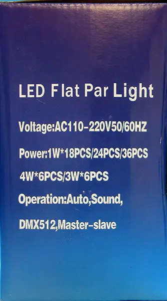 Foto dell’avviso ufficiale: LED MINI PAR / LED Flat Par Light Luce a LED — rischio: Ustioni & Scossa elettrica