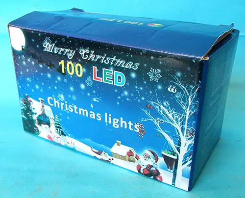 Foto do aviso oficial: Merry Christmas 100 LED Christ- mas lights Corrente de iluminação — risco: Queimaduras & Choque elétrico