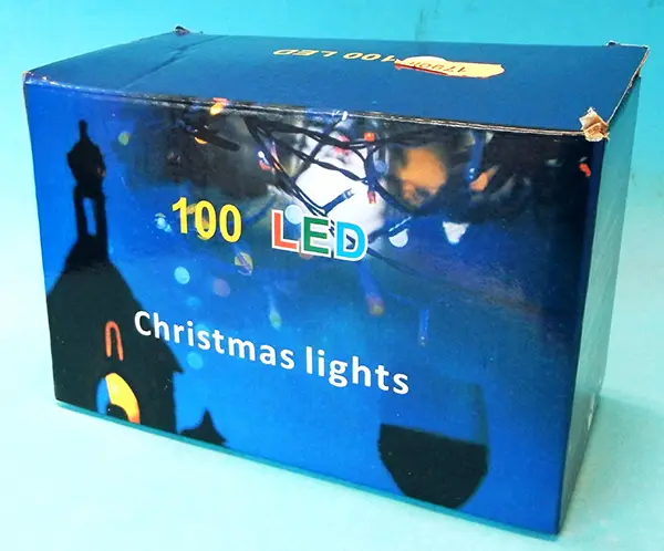 Foto do aviso oficial: 100 LED Christmas lights Corrente de iluminação — risco: Queimaduras & Choque elétrico