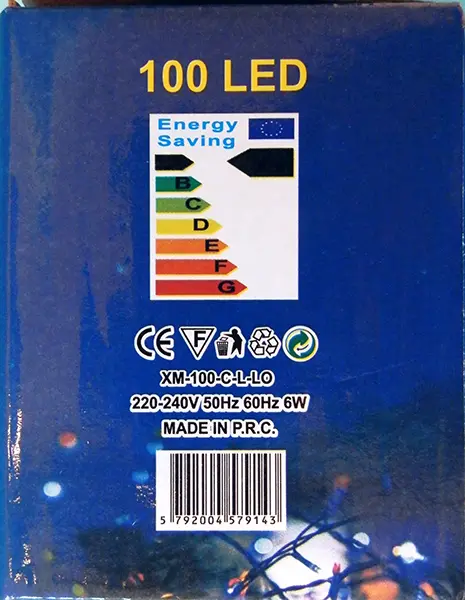 Foto do aviso oficial: 100 LED Christmas lights Corrente de iluminação — risco: Queimaduras & Choque elétrico