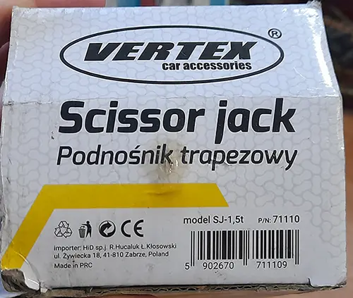 Photo de l’avis officiel: VERTEX Scissor jack Prise de ciseaux — risque: Blessures