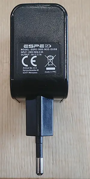 Foto do aviso oficial: ESPE ESPE-1605-W2E-i2USB Carregador USB — risco: Choque elétrico