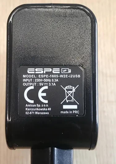 Foto do aviso oficial: ESPE ESPE-1605-W2E-i2USB Carregador USB — risco: Choque elétrico