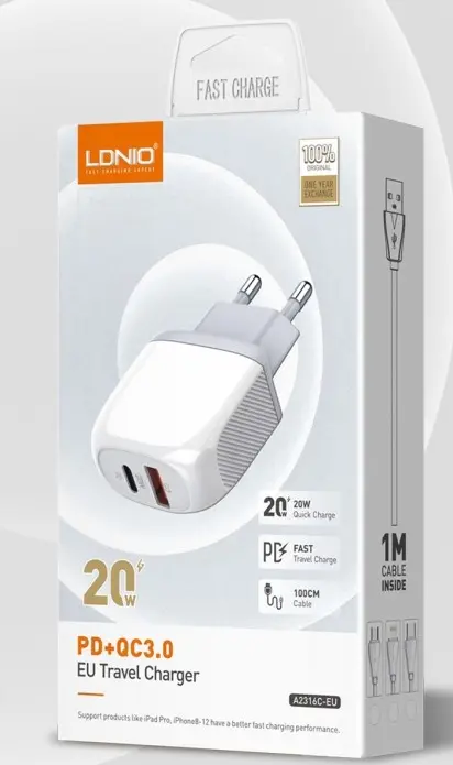 Foto aus der offiziellen Meldung: LDNIO EU Travel Charger USB-Ladegerät — Risiko: Elektrischer Schlag (A12/00197/22)