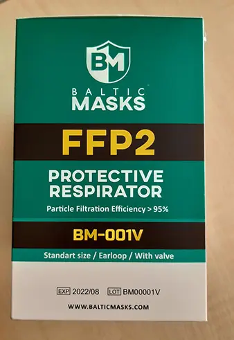 Foto uit de officiële melding: BALTIC MASKS PROTECTIVE RESPIRATOR FFP2 Deeltjesfiltermasker — risico: Gezondheidsrisico/overige