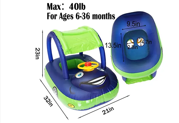 Foto dell’avviso ufficiale: QIAONIUNIU Baby Pool Float with Canopy Summer Steering Wheel Sunshade Swim Ring Car Inflatable Toys Infants .. — rischio: Annegamento