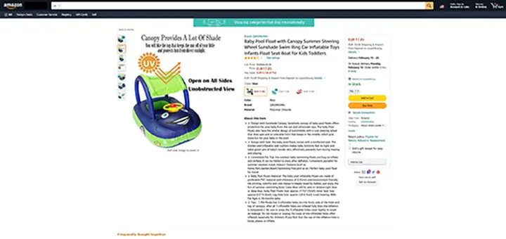 Foto dell’avviso ufficiale: QIAONIUNIU Baby Pool Float with Canopy Summer Steering Wheel Sunshade Swim Ring Car Inflatable Toys Infants .. — rischio: Annegamento