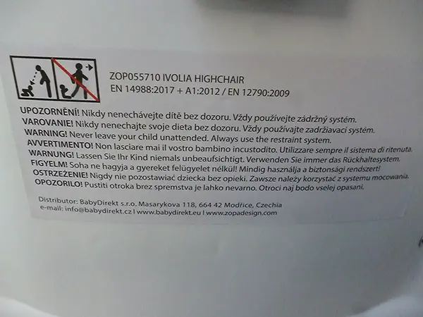 Foto aus der offiziellen Meldung: ZOPA High Chairs IVOLIA Kinderhochstuhl — Risiko: Ersticken & Einklemmen