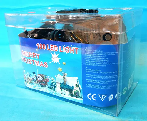 Photo de l’avis officiel: 100 LED LIGHT MERRY  CHRISTMAS Chaîne d’éclairage — risque: Brûlures & Choc électrique