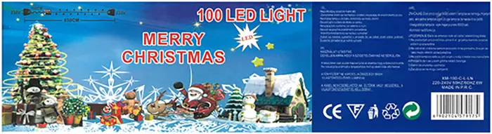Photo de l’avis officiel: 100 LED LIGHT MERRY  CHRISTMAS Chaîne d’éclairage — risque: Brûlures & Choc électrique