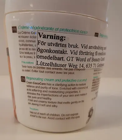 Photo de l’avis officiel: Ghandour Cosmetics Coco Care Lightening Cream Crème éclaircissante pour la peau — risque: Risque chimique