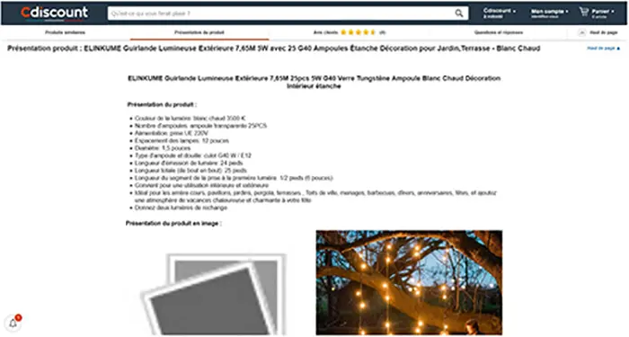 Foto do aviso oficial: ELINKUME ELINKUME Guirlande Lumineuse Extérieure 7,65M 5W avec 25 G40 Ampoules Étanche Décoration pour ext. Co — risco: Choque elétrico