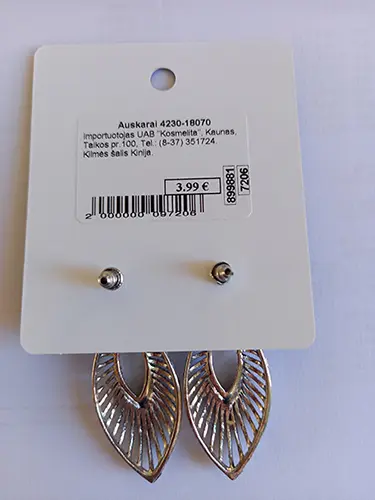 Foto dell’avviso ufficiale: No 1 Earrings Orecchini — rischio: Rischio chimico