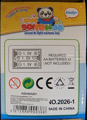Foto dell’avviso ufficiale: Haoteng Toys / ABABABY Sound &amp; light cartoon toy set Panda giocattolo con batteria — rischio: Rischio chimico