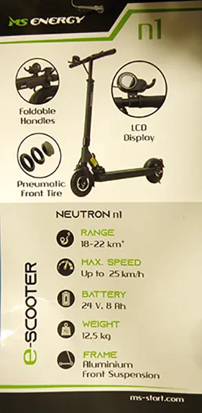 Photo from the official notice: MS ENERGY NEUTRON n1 Electric Scooter — burns & fire risk