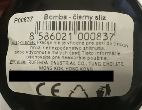 Photo de l’avis officiel: Bomb - black slime Slime de jouet — risque: Risque chimique