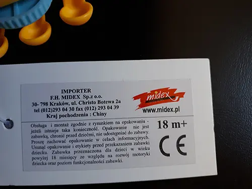 Photo from the official notice: Midex Zwierzatko plastic toy — choking & cuts risk