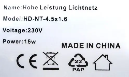 Foto do aviso oficial: HENGDA Hohe Leistung Lichtnetz Corrente de iluminação — risco: Queimaduras & Choque elétrico