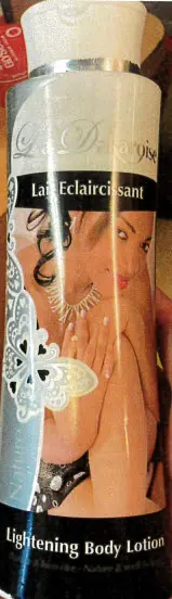 Photo from the official notice: H Cosmetics La Dakaroise Lait Eclaircissant lightening body lotion skin-lightening cream — chemical risk