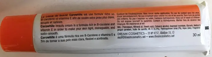 Photo from the official notice: Dream Cosmetics Caro white Intensive Care Lightening Beauty Cream with Coconut oil skin-lightening cream — chemical risk