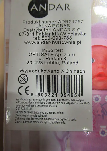 Foto do aviso oficial: ANDAR Lovely Baby Boneca de plástico — risco: Químico