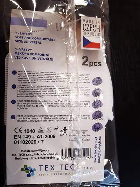 Photo de l’avis officiel: TEX-TECH FFP2 PREMIUM Masque filtre à particules — risque: Risque sanitaire/autre (A12/00368/22)