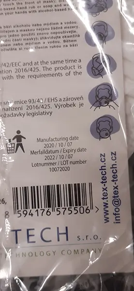 Photo de l’avis officiel: TEX-TECH FFP2 PREMIUM Masque filtre à particules — risque: Risque sanitaire/autre (A12/00368/22)