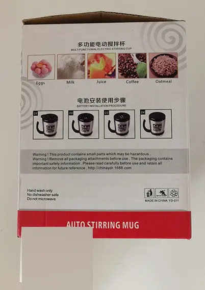 Photo from the official notice: Auto Stirring Mug — environment risk