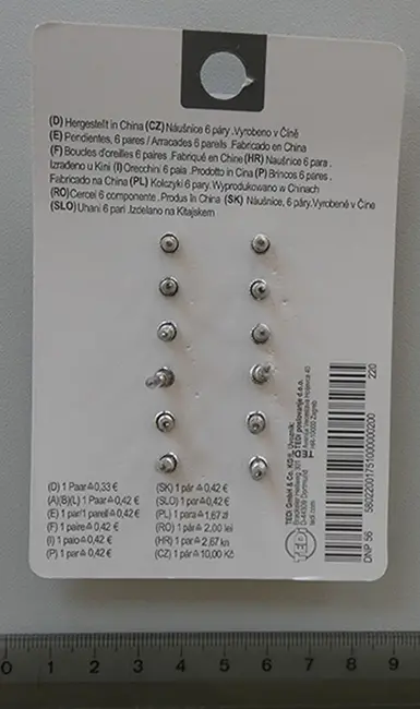 Foto dell’avviso ufficiale: Tedi Ohrringe 6 Paar Set di orecchini — rischio: Rischio chimico