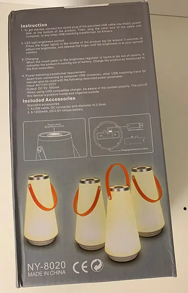 Photo de l’avis officiel: Touch Panel Camping Lantern Lanterne LED — risque: Risque chimique & Environnement