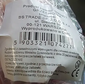 Foto aus der offiziellen Meldung: Grzechotka Rasselspielzeug — Risiko: Ersticken