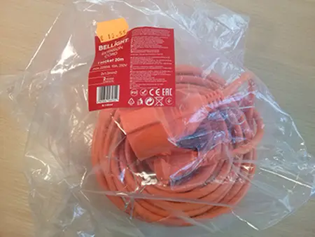Photo de l’avis officiel: BELLIGHT Extension cord Cordon d’extension — risque: Brûlures & Choc électrique