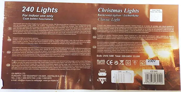Photo from the official notice: Qx 240 Lights Christmas Lights lighting chain — burns & electric shock risk