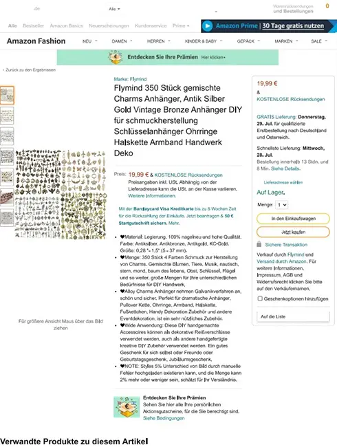 Foto uit de officiële melding: Flymind 350 Stück gemischte Charms-Anhänger Hangers set — risico: Chemische risico's